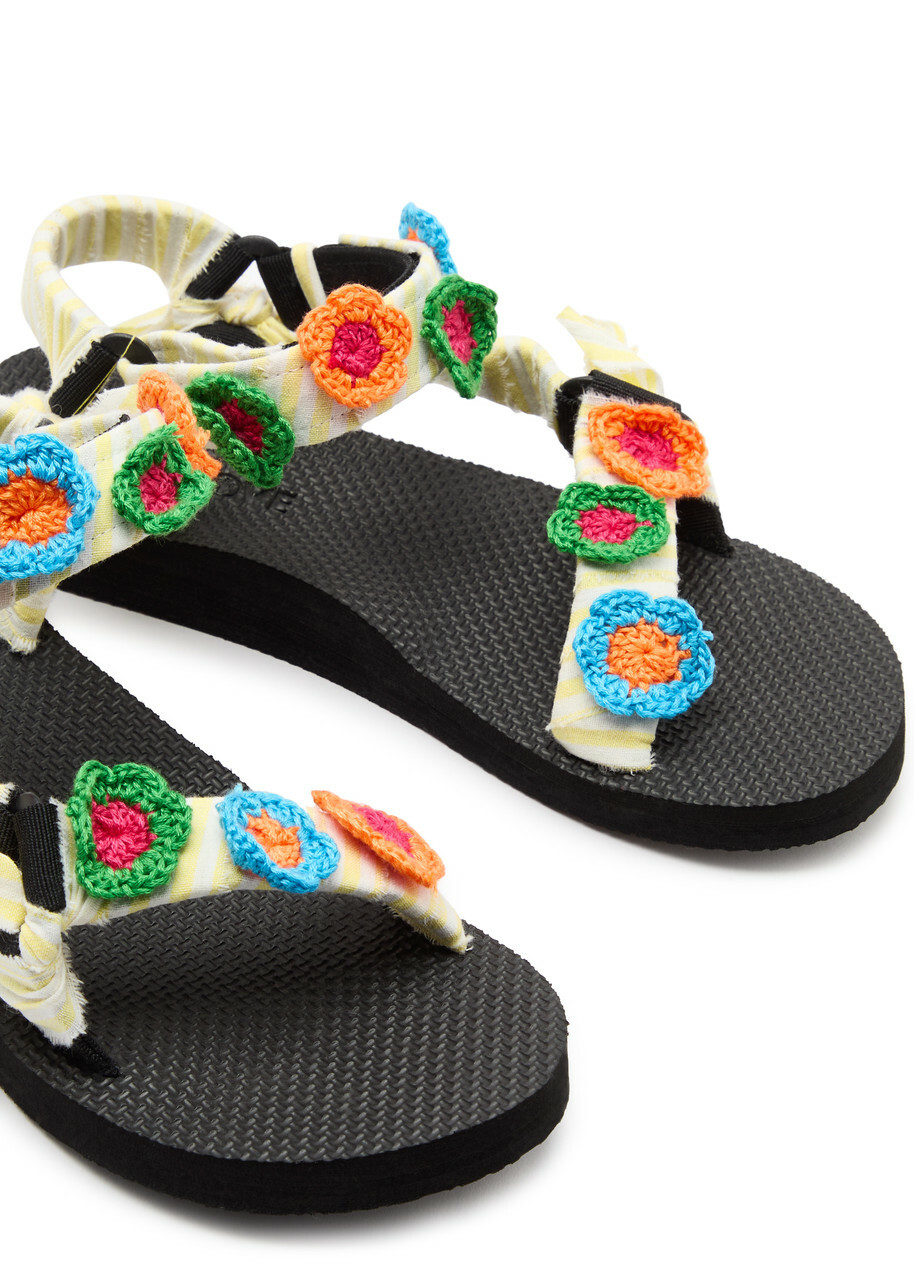 Arizona Love Trekky Striped Floral-appliquéd Sandals Beige