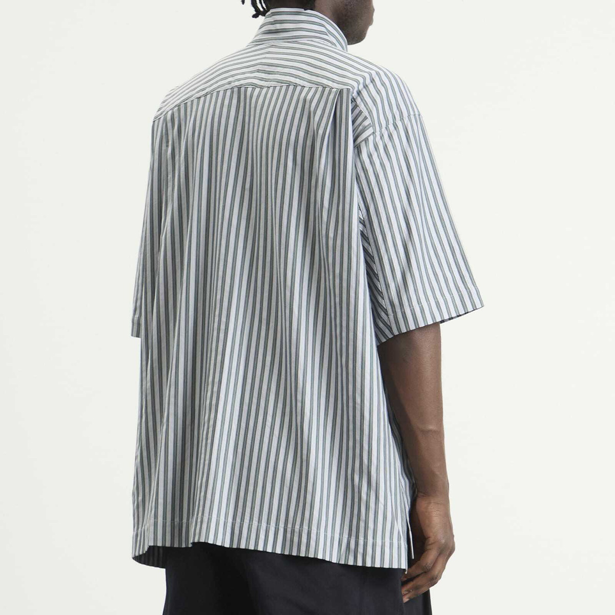 Homme Plissé Issey Miyake Men's Stripe Short Sleeve Shirt in Blue