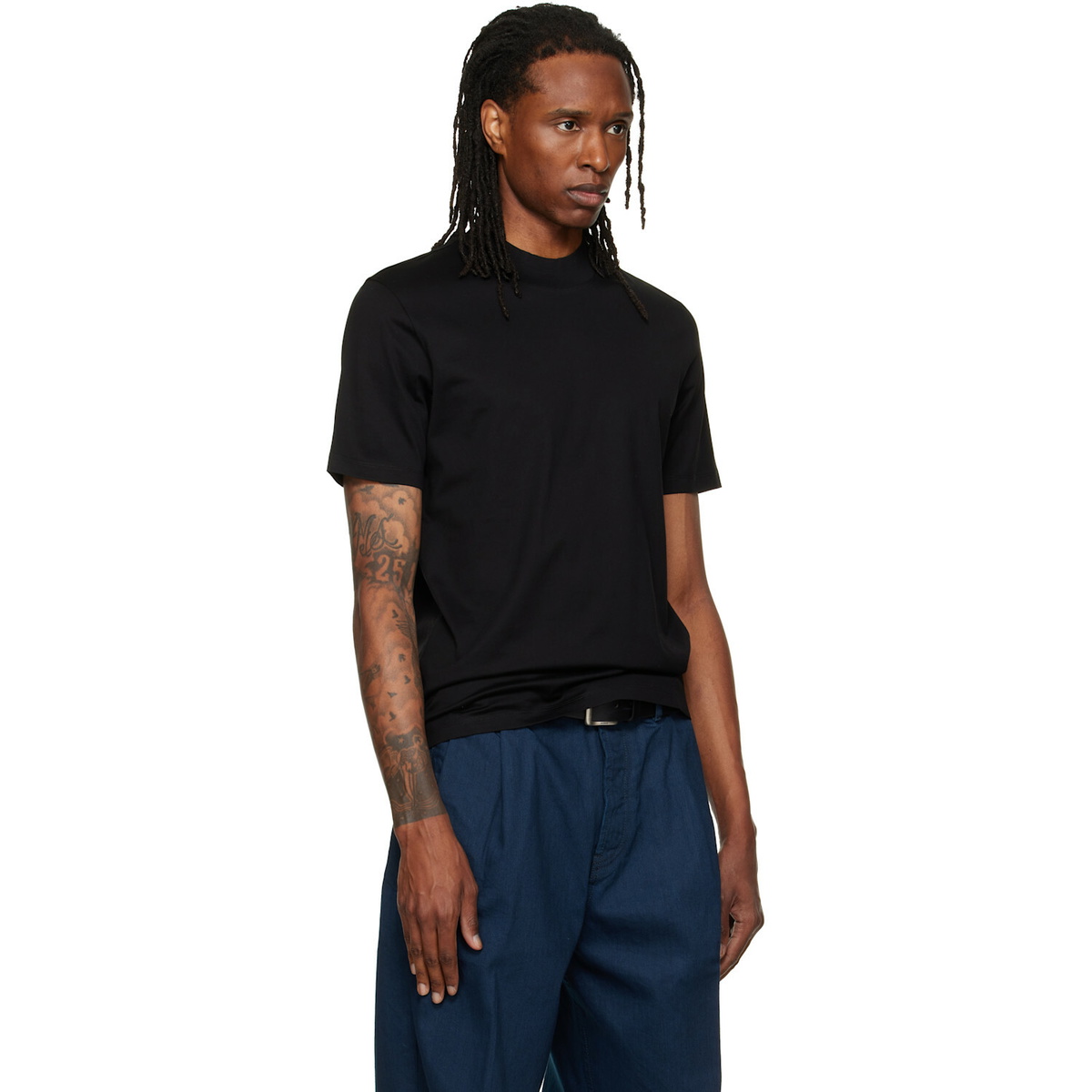 Hugo Black Stand Collar Slim-Fit Stretch Cotton T-shirt