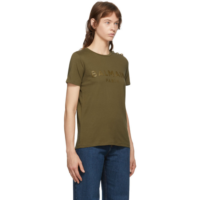 Balmain Khaki Three-Button T-Shirt Balmain