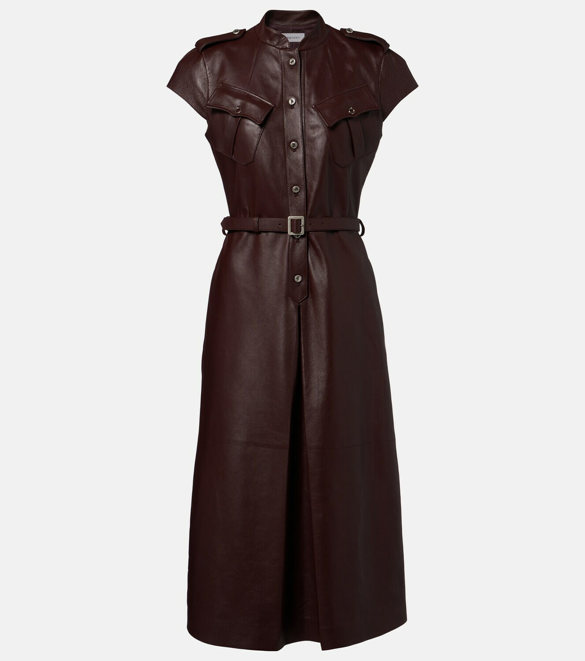 McQueen Belted leather midi dress