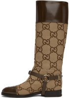 Gucci Beige & Brown Harness Knee-High Boots