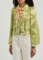 Sister Jane Emile Floral-jacquard Chiffon Shirt Light Green