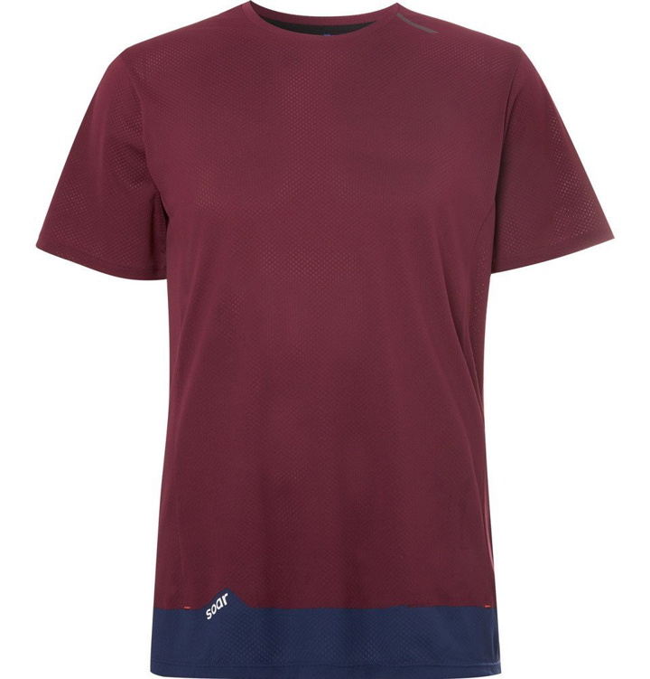 Photo: Soar Running - Mesh-Panelled Jersey T-Shirt - Burgundy
