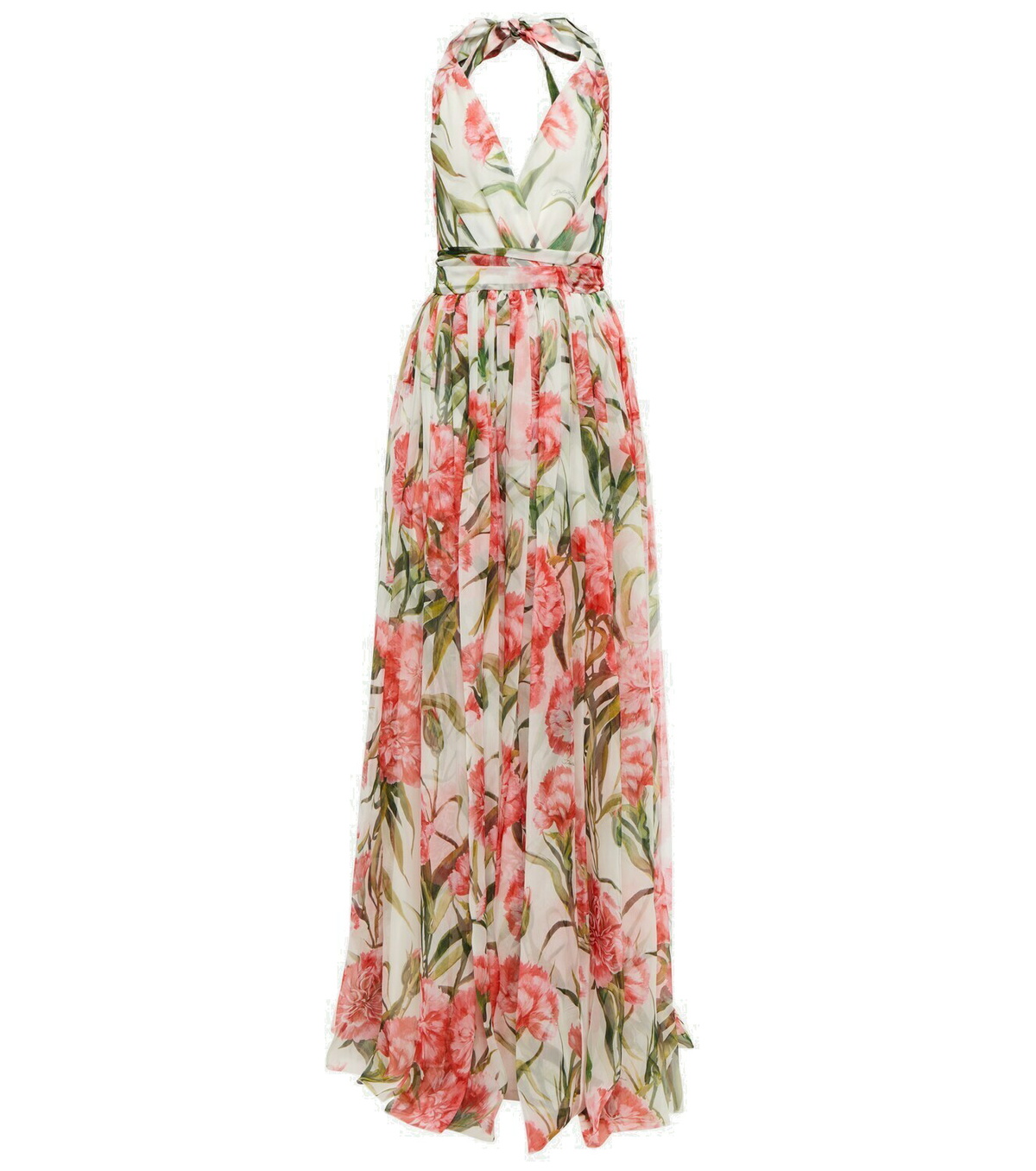 Dolce & Gabbana White Floral Silk Halter A-line Maxi Dress