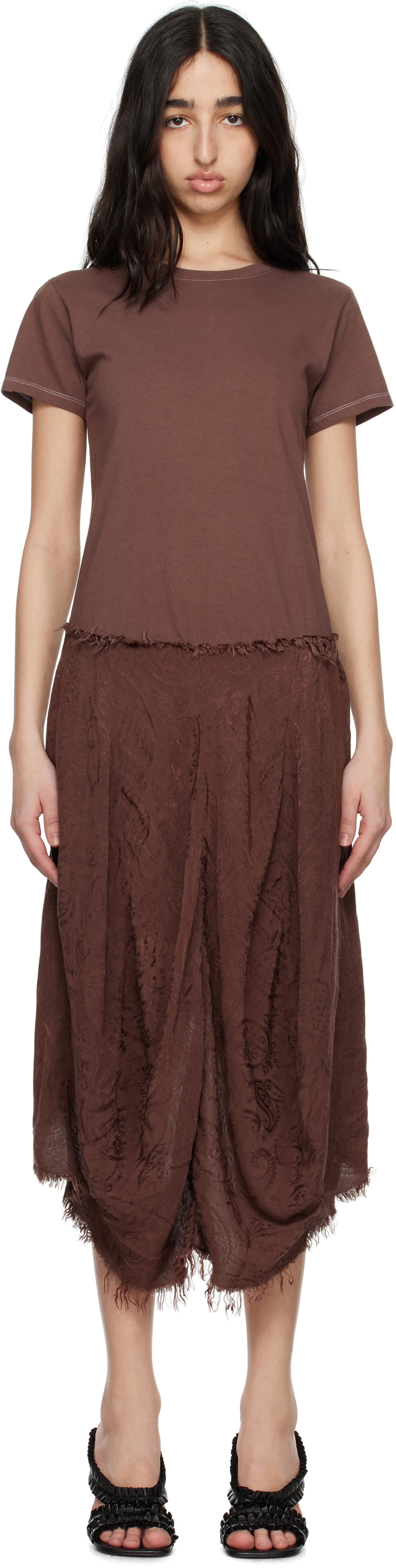 Edward Cuming Brown Droopy Tree Trunk Midi Dress