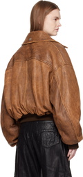 AMIRI Tan Faded Leather Bomber Jacket