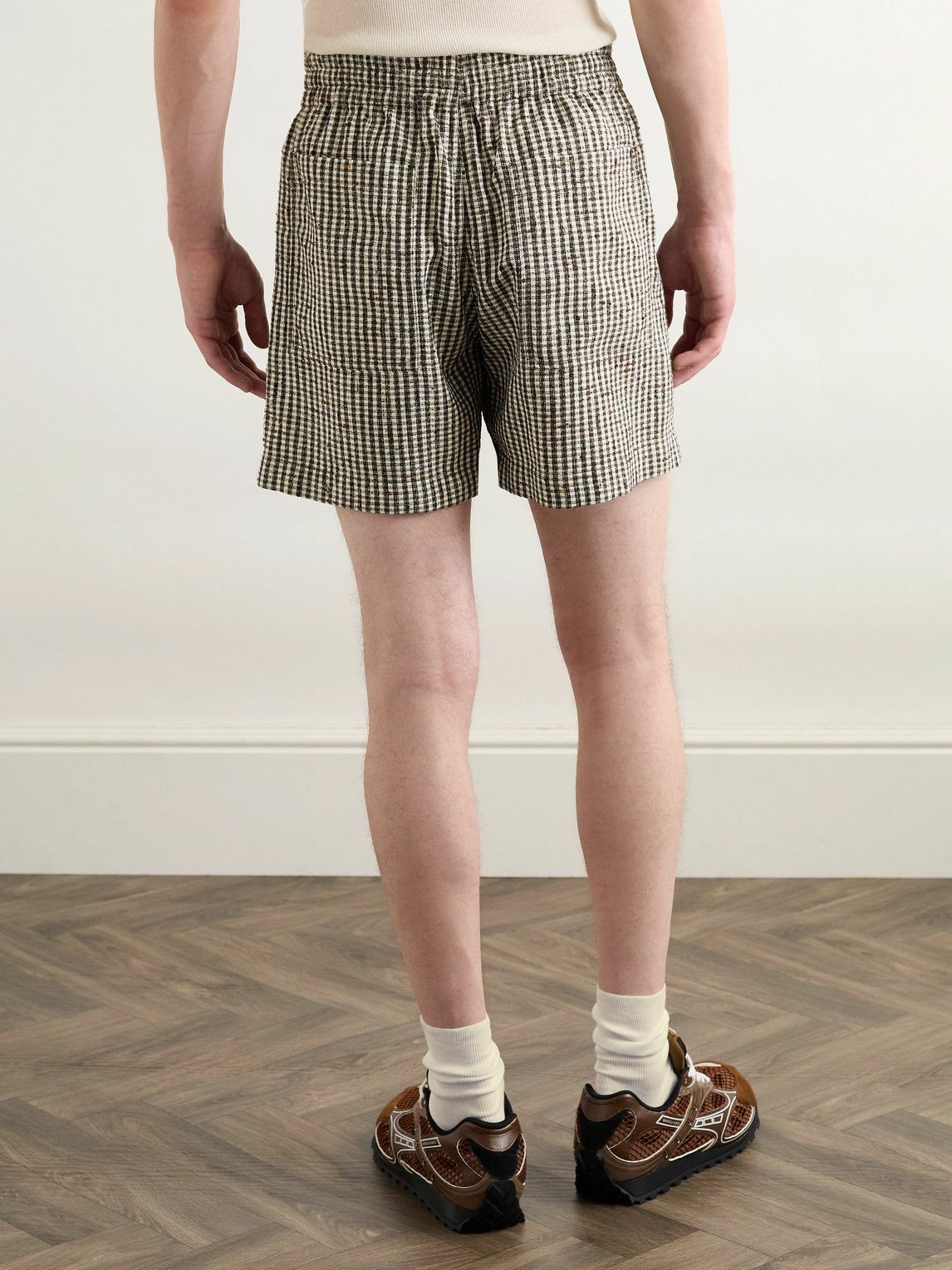 Bottega Veneta - Straight-Leg Checked Woven Shorts - Brown