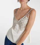 Self-Portrait Crystal-embellished satin tank top