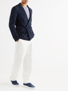 Giorgio Armani - Slim-Fit Unstructured Double-Breasted Strech Cotton-Seersucker Blazer - Blue