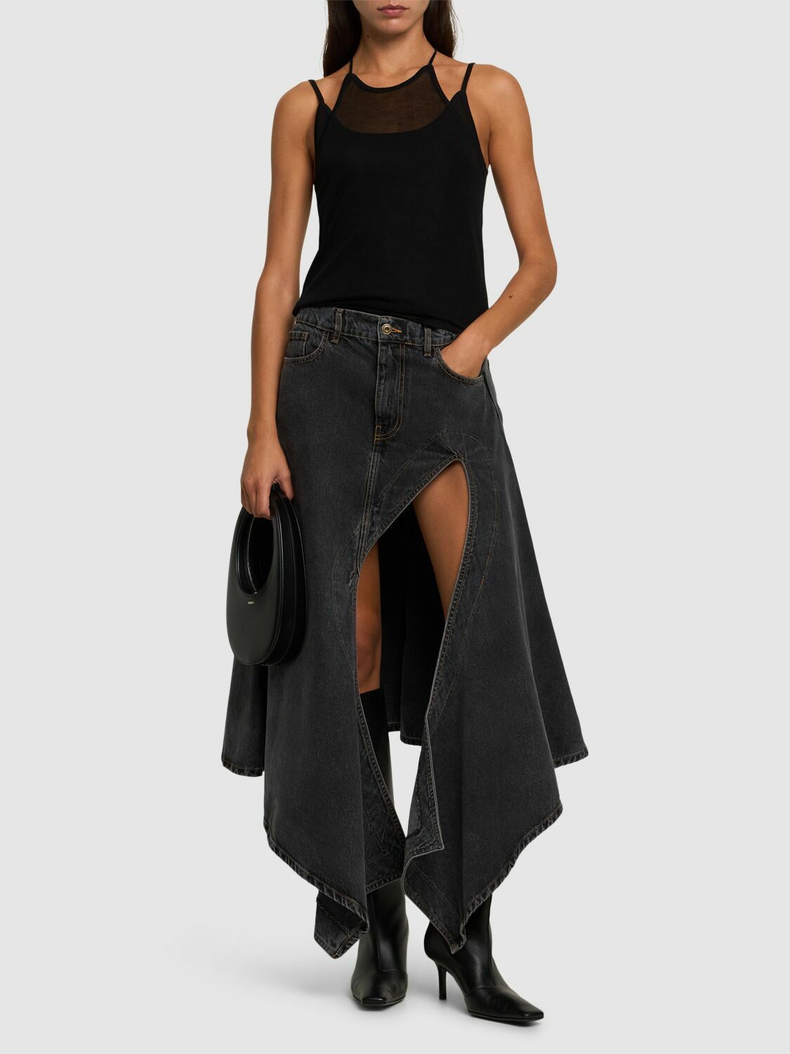 Y/PROJECT Asymmetric High Rise Denim Midi Skirt