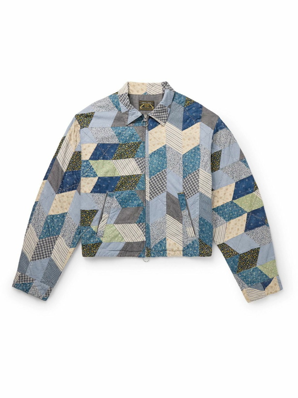 Photo: KAPITAL - Yabane Cropped Quilted Patchwork Cotton and Linen-Blend Jacket - Blue