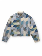 KAPITAL - Yabane Cropped Quilted Patchwork Cotton and Linen-Blend Jacket - Blue