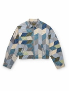 KAPITAL - Yabane Cropped Quilted Patchwork Cotton and Linen-Blend Jacket - Blue