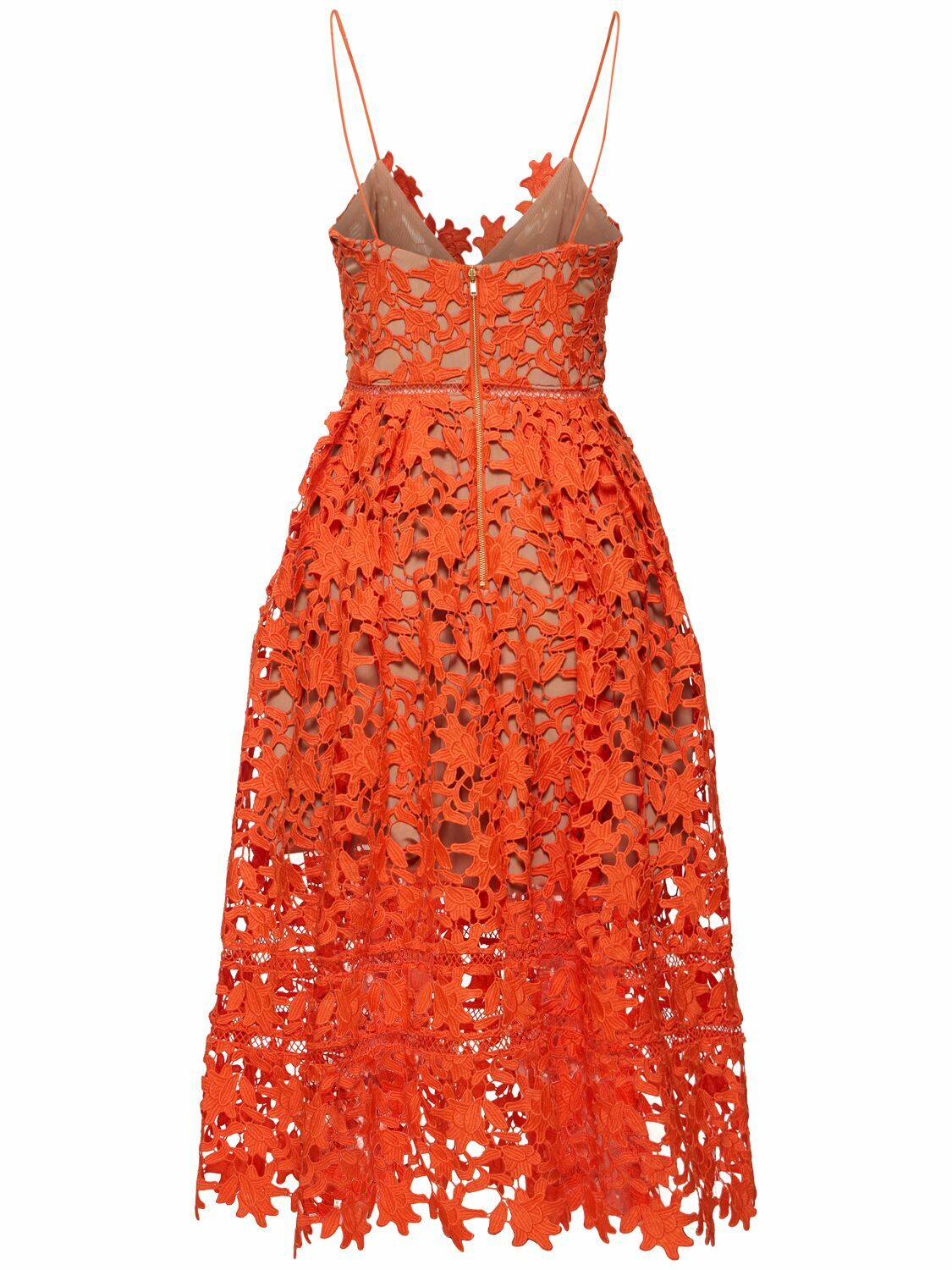 chinese dress ladies Fortune Lace Trim Mesh Midi Dress Orange main image 1