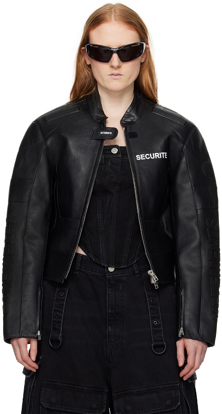 Photo: VETEMENTS Black Securite Motorcross Leather Jacket