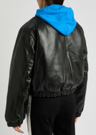 Meryll Rogge Padded Hooded Leather Bomber Jacket Black