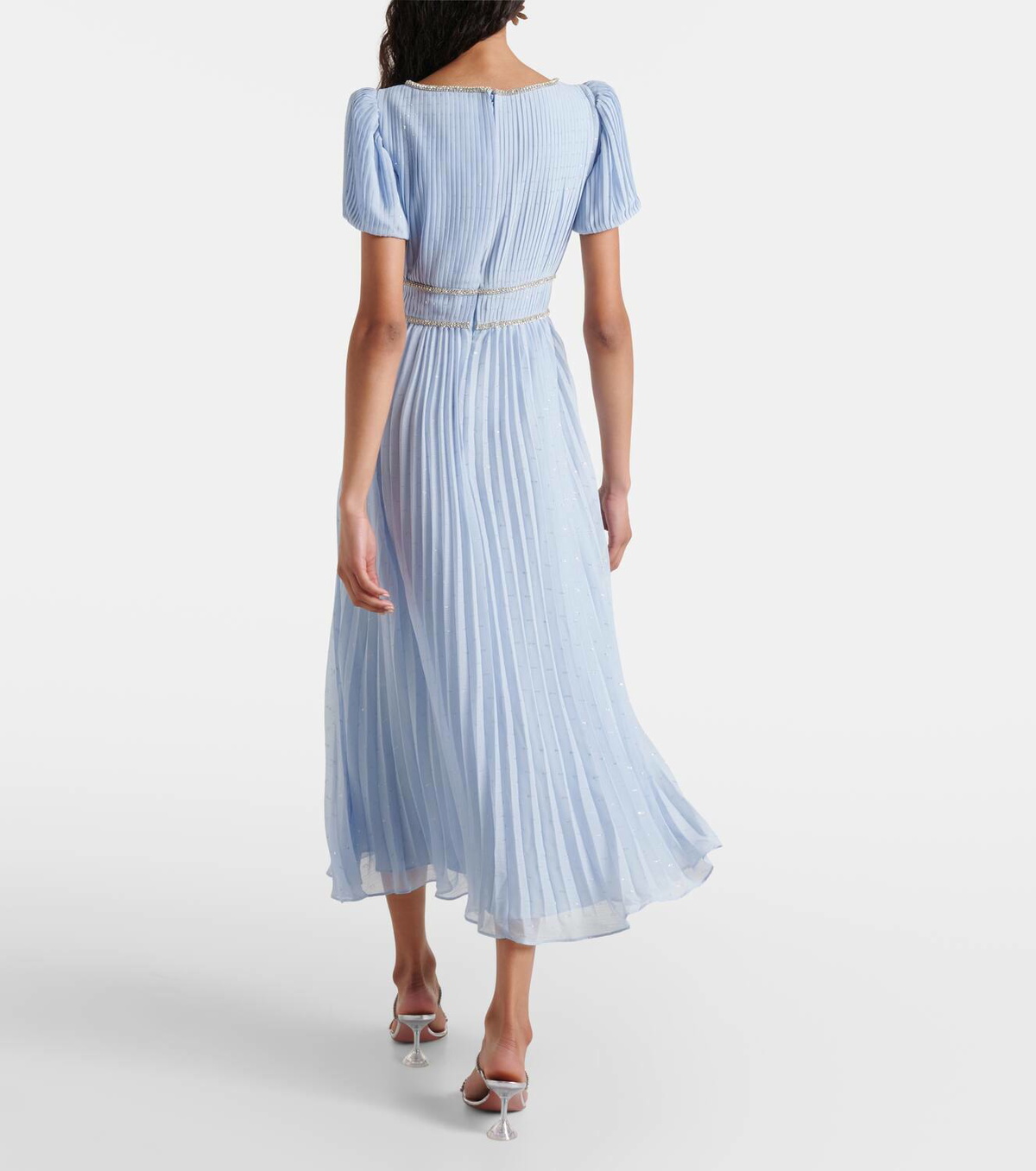 sachin and babi light blue dress  New Collection  Rosa Bella Chiffon , Beautiful net embroidery maxi  dress with elegant gold floral design on a soft off-white / cream champagne  color., A perfect blend of traditional and modern