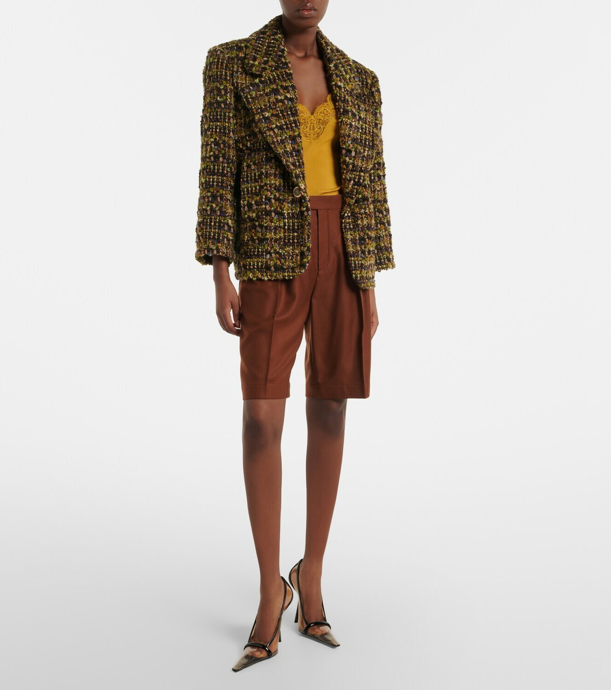 Saint Laurent Lace-trimmed ribbed-knit silk tank top