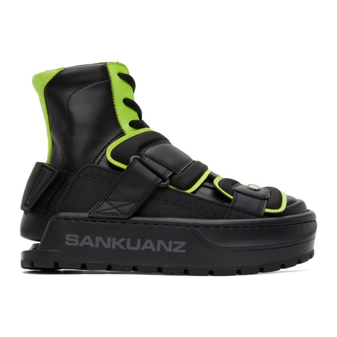 Photo: Sankuanz Black and Green Chunky Protector Sneakers