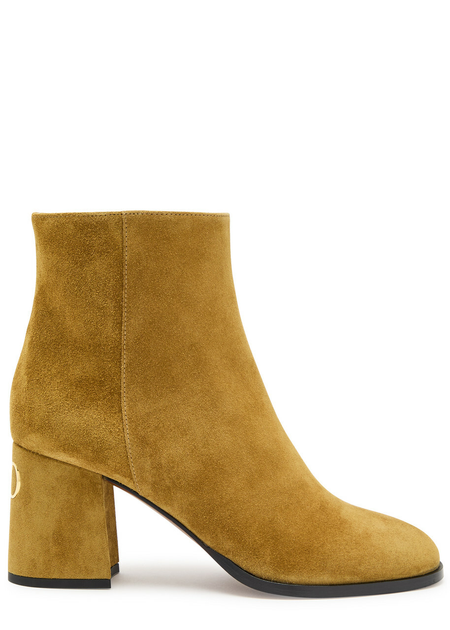 Valentino Garavani Fawcette 75 Suede Ankle Boots Camel