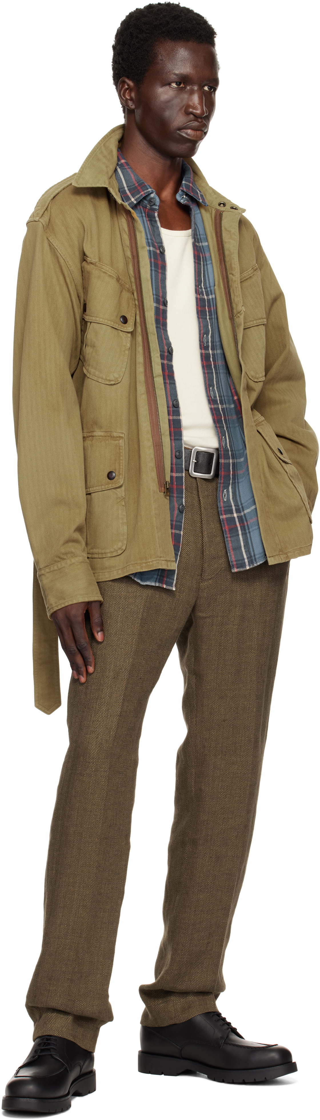 ジャケット・アウター RRL HERRINGBONE TWILL SHIRT M RRL Herringbone Twill Shirt Military Olive - ジャケット