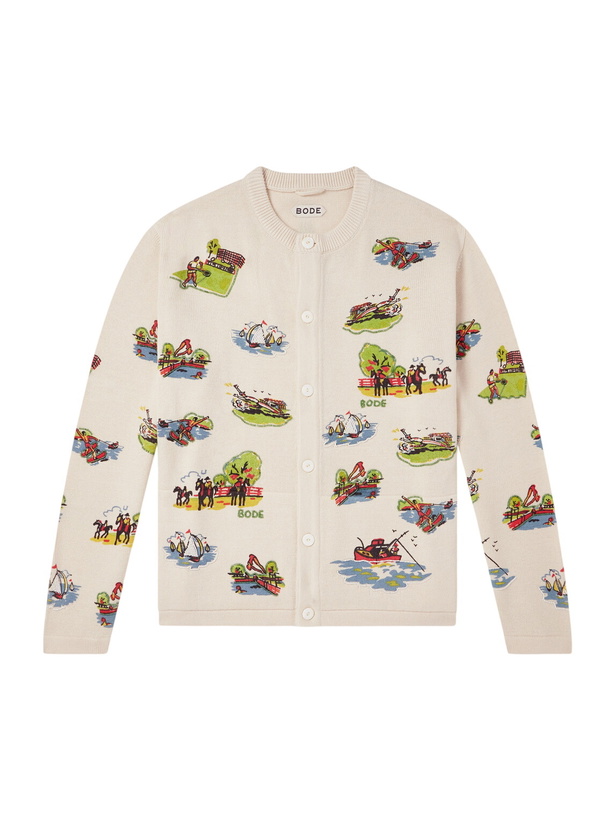 Photo: BODE - Camp Bead-Embellished Jacquard-Knit Wool and Cotton-Blend Cardigan - Multi