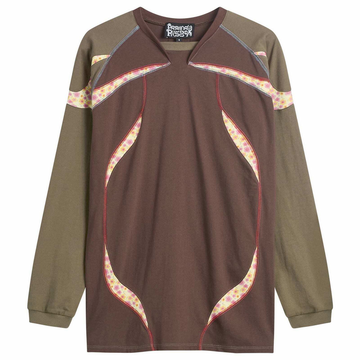 Paolina Russo Women's Sport Jersey Long Sleeve Top in Brown/Flower