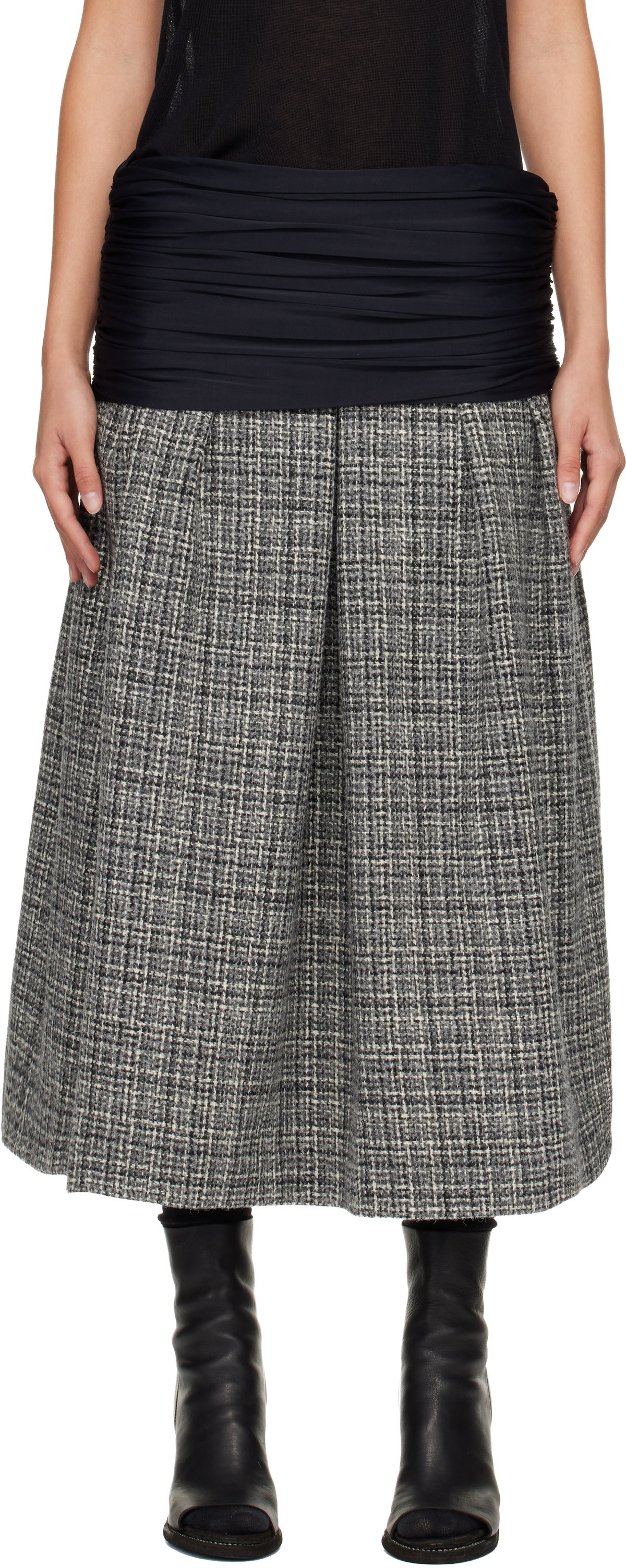 Stefan Cooke Black & Gray Elastic Waist Midi Skirt