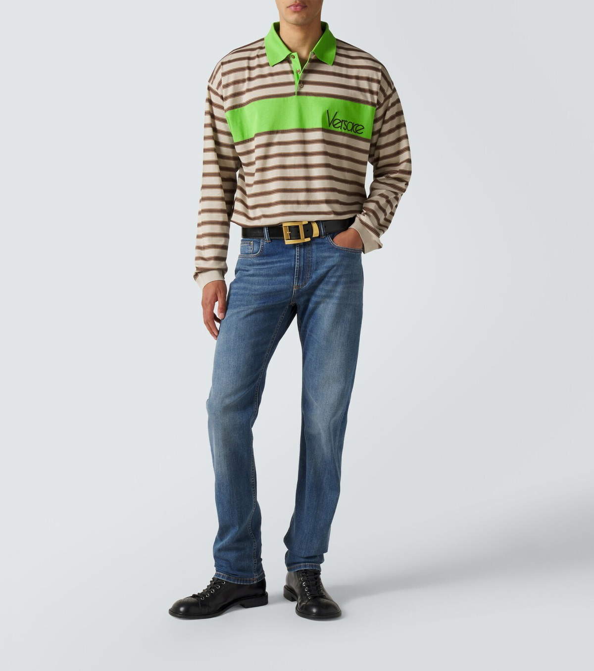 Versace Striped cotton jersey polo shirt