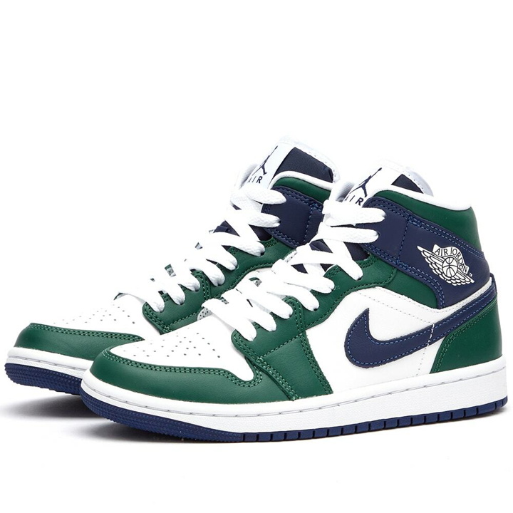 Photo: Air Jordan 1 Mid SE W Sneakers in Noble Green/Midnight Nave/White