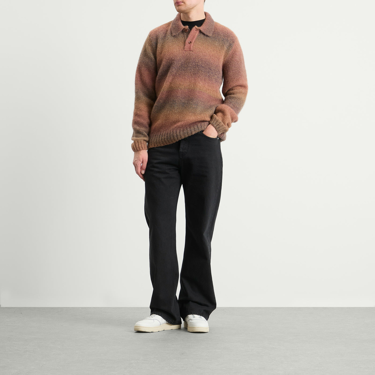 Palmes Men's Alpaca Long Sleeve Knit Polo in Brown