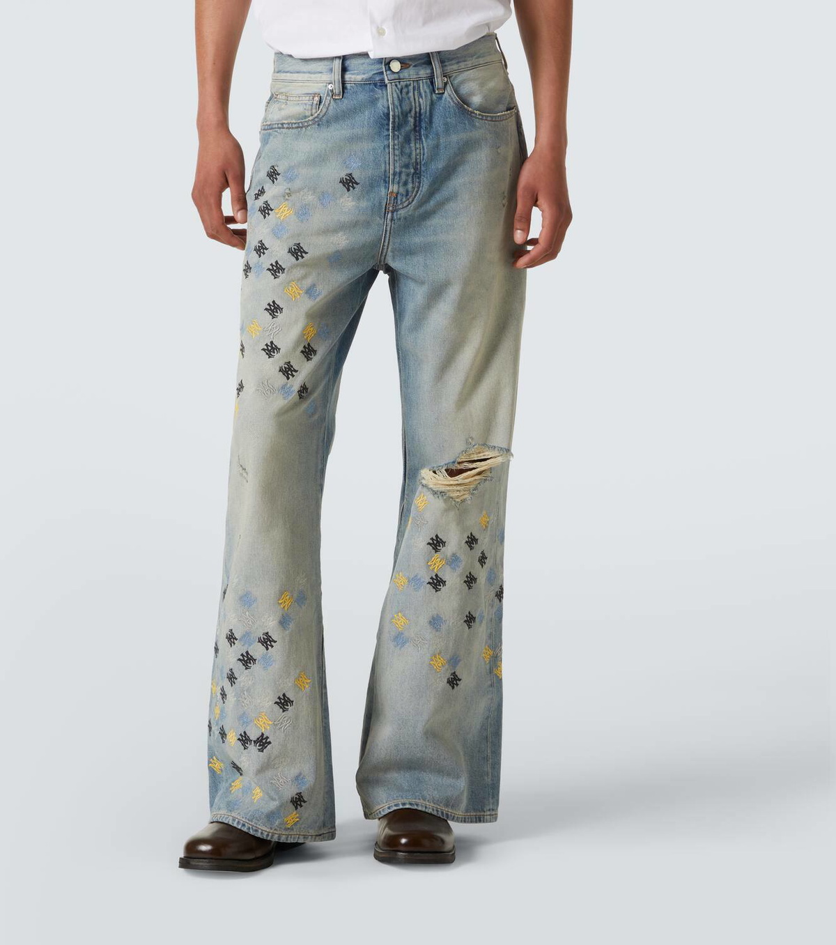 【試着のみ】AMIRI 24AW MA Quad RERAXED FLARE Amiri Ma Quad embroidered flared jeans Amiri