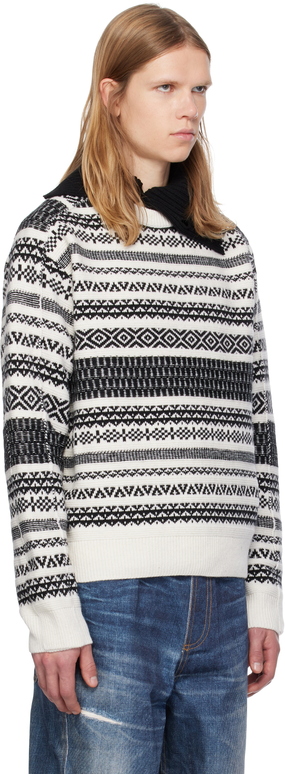 Andersson Bell White & Black Nordic Crewneck Sweater