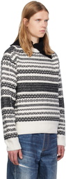 Andersson Bell White & Black Nordic Crewneck Sweater