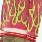 Palm Angels Men's Flames Intarsia Crew Knit in Fuchsia/Yellow