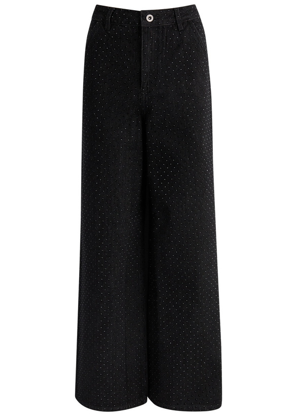Photo: Self-portrait Crystal-embellished Wide-leg Jeans Black