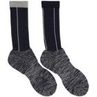 Sacai Navy and Grey Pinstripe Socks