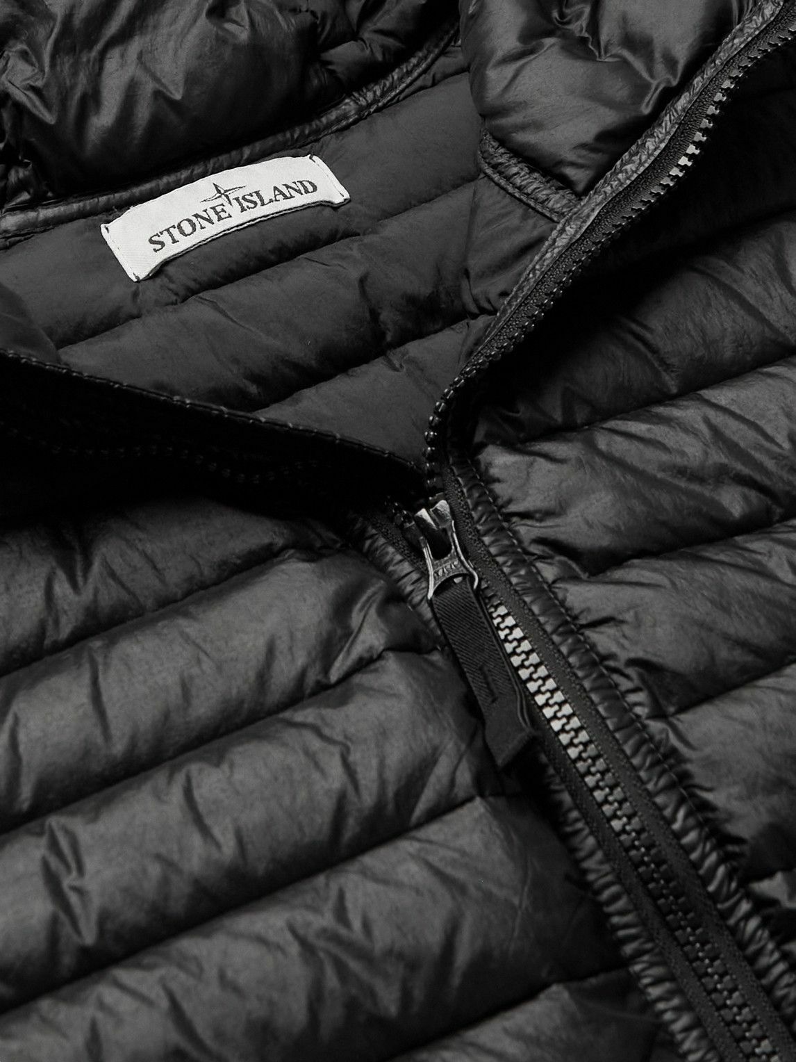 Black Logo-patch packable quilted down jacket, Stone Island