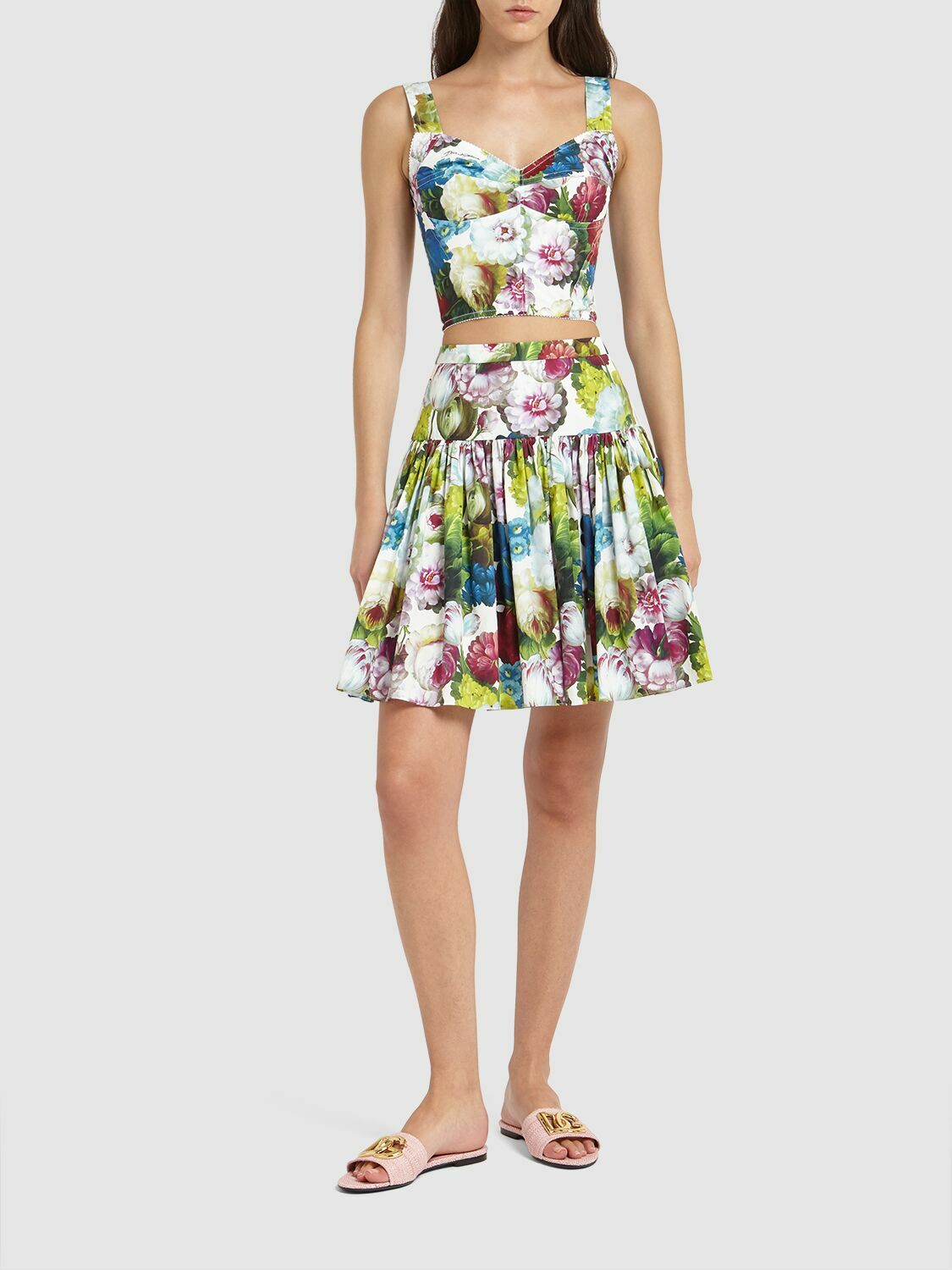 DOLCE & GABBANA - Flower Print Cotton Poplin Bustier Top Dolce