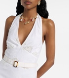 Self-Portrait Halterneck linen and cotton midi dress