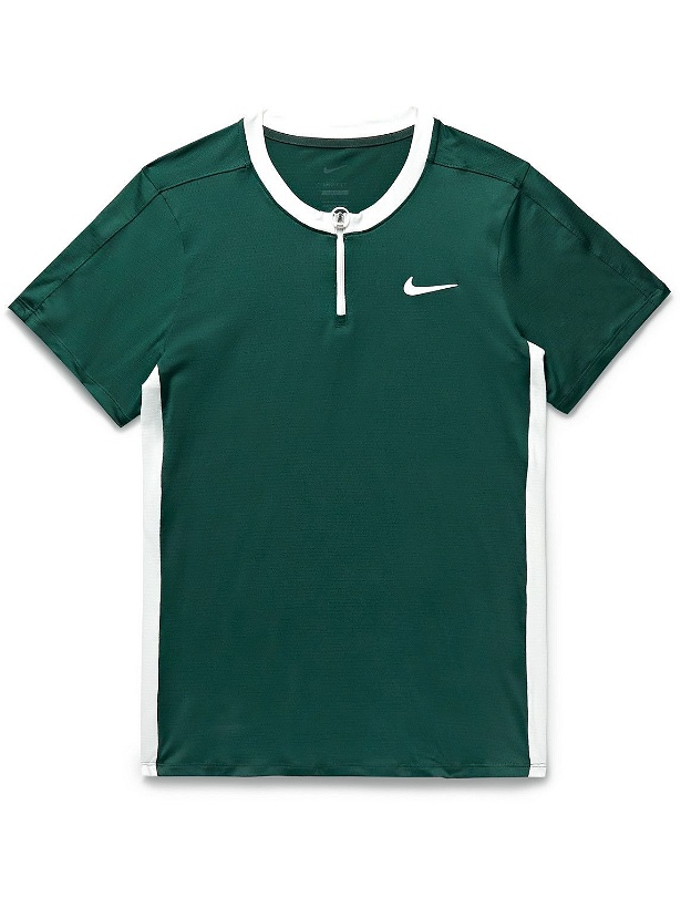 Photo: Nike Tennis - NikeCourt Advantage Slim-Fit Dri-FIT Mesh Half-Zip Tennis T-Shirt - Green