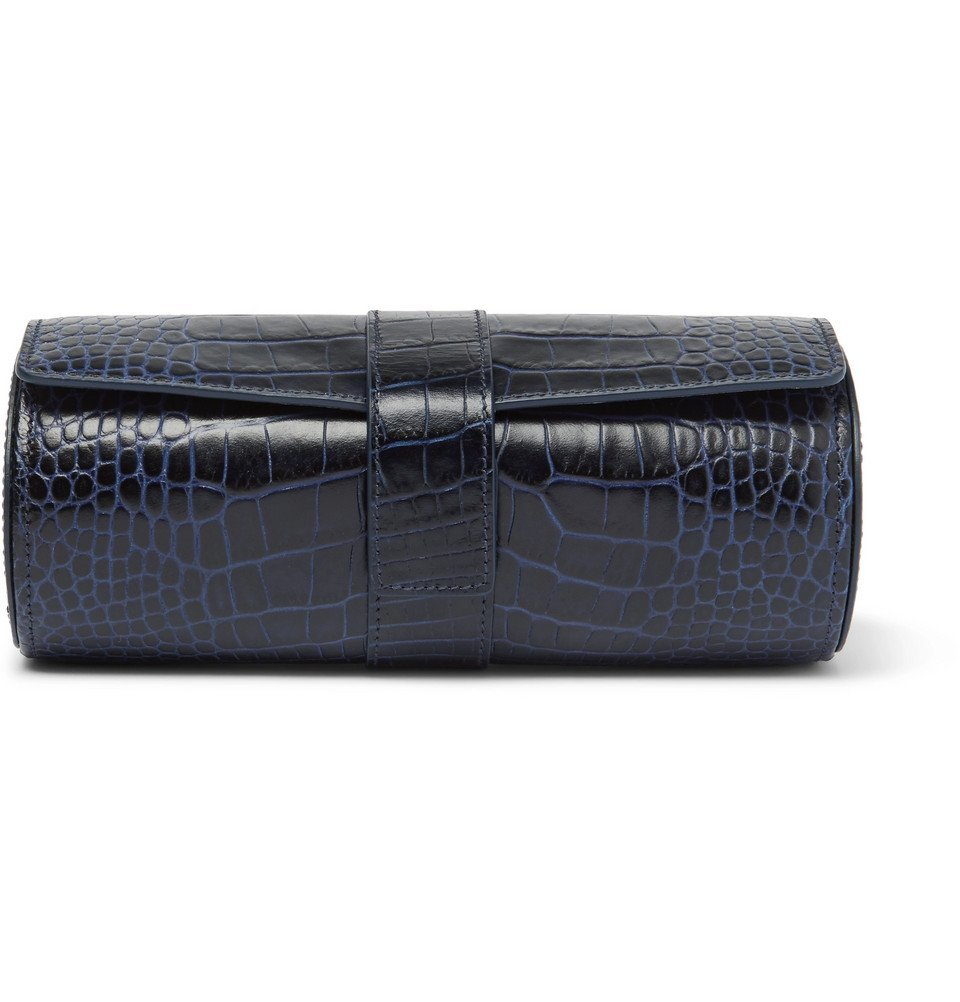 Smythson Womens Navy Panama Croc-Embossed Leather Cardholder