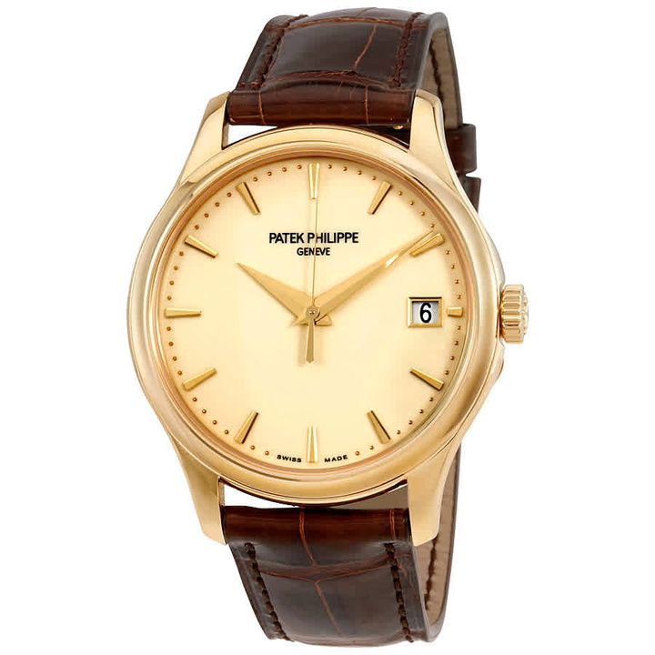 Photo: Patek Philippe Calatrava Ivory Dial 18kt Yellow Gold Brown Leather Mens Watch 5227J-001
