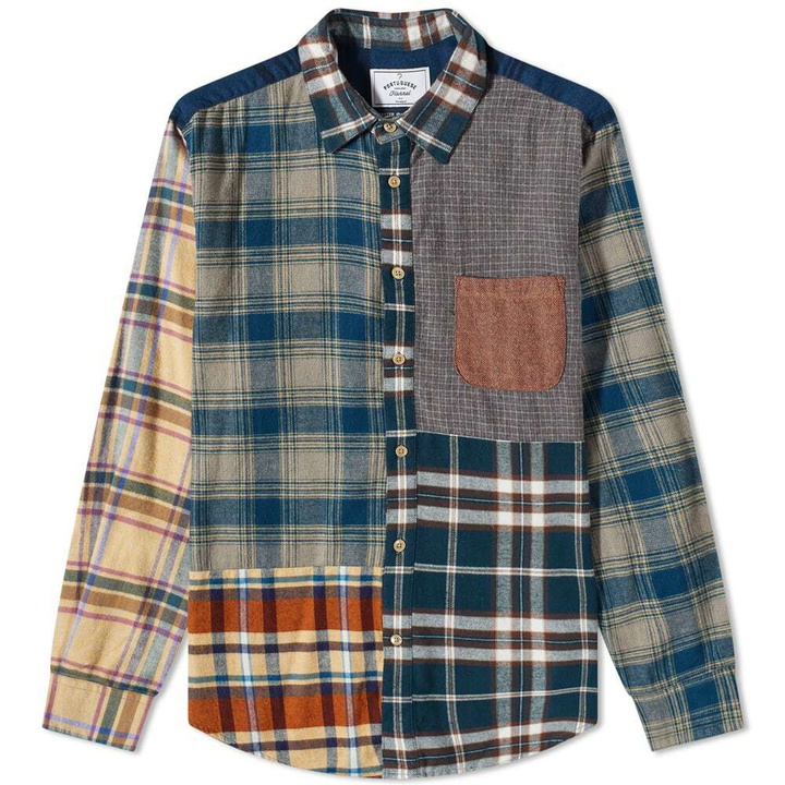 Photo: Portuguese Flannel Men's Patchwork 2 Check Shirt in Multi