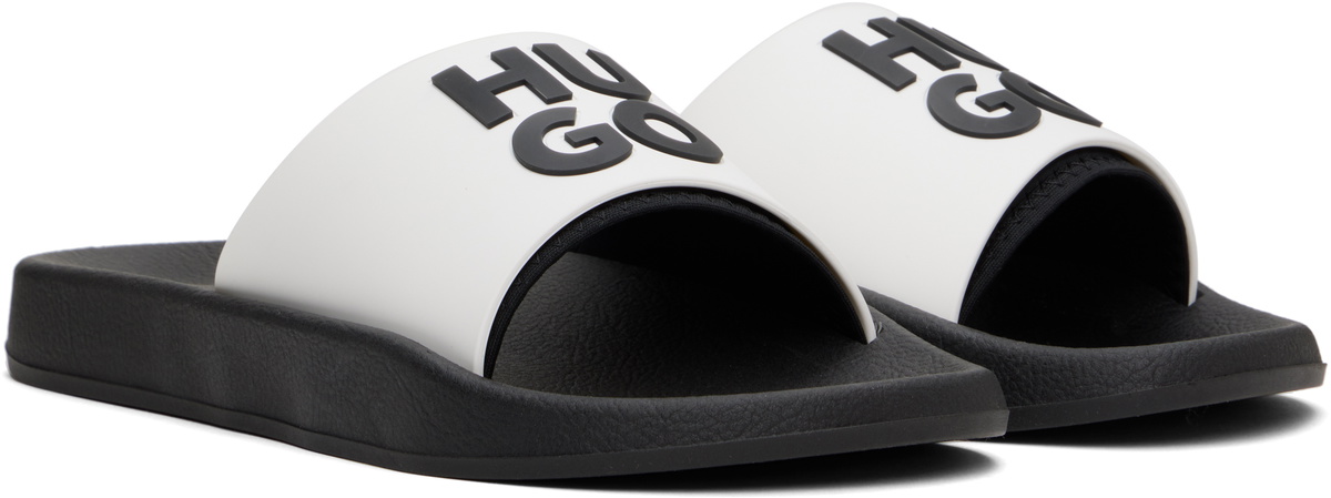Hugo White & Black Logo-Branded Straps Pool Slides