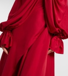 McQueen Draped floral-appliqué silk gown