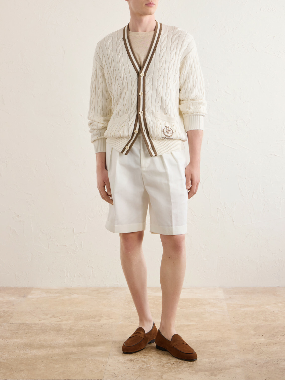 Ralph Lauren Purple label - Wimbledon Capsule Cotton and Silk Cardigan - Neutrals