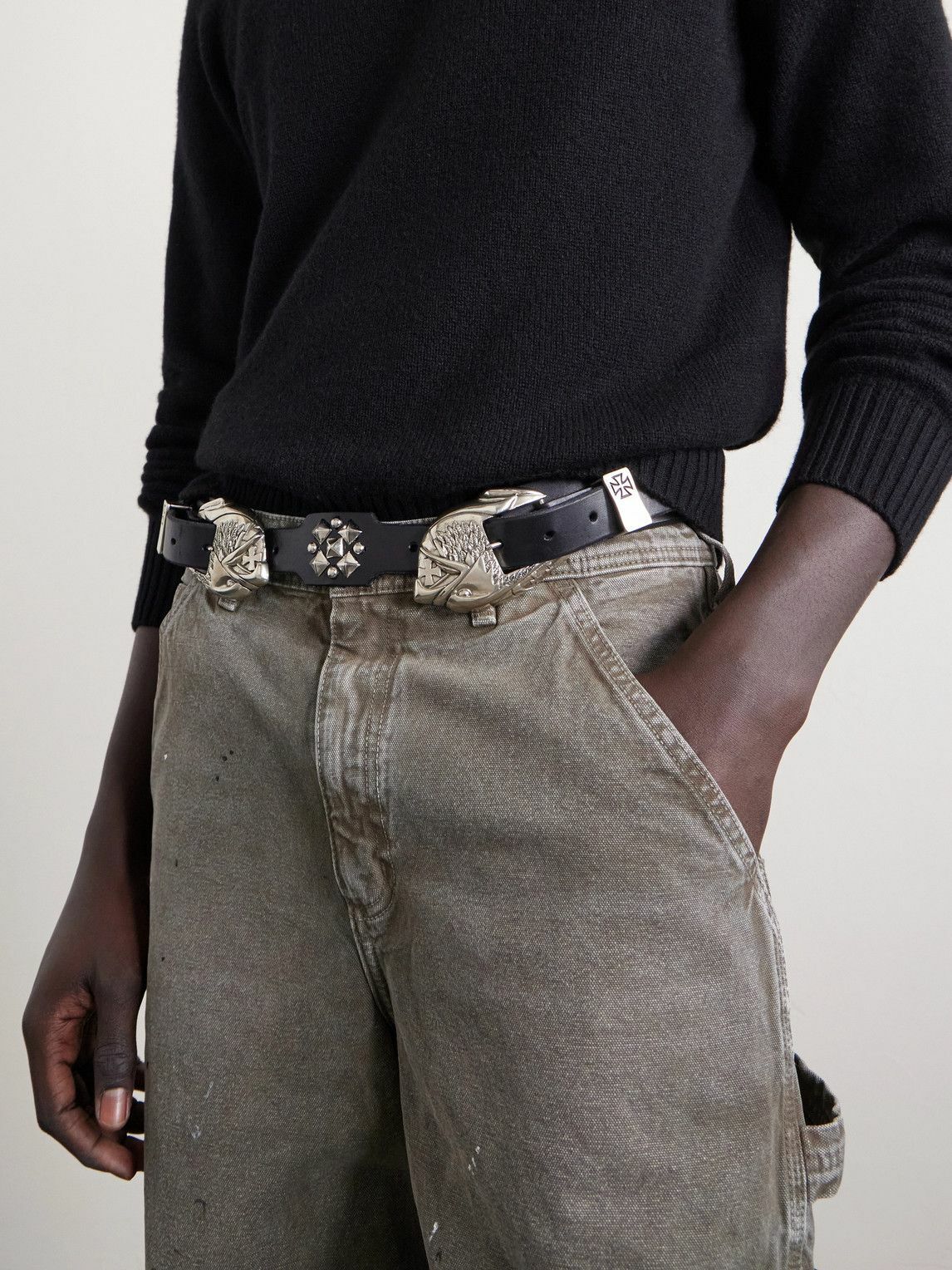 Enfants Riches Déprimés - 3.8cm Double Eagle Studded Leather Belt