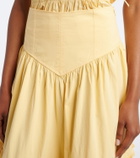 Ganni Ruffled shirred tiered cotton-blend midi skirt
